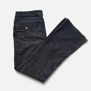 Y2K Bootcut Flare Jeans Denim Stretchy Dark Wash No Boundaries Size 6 7 8 Women